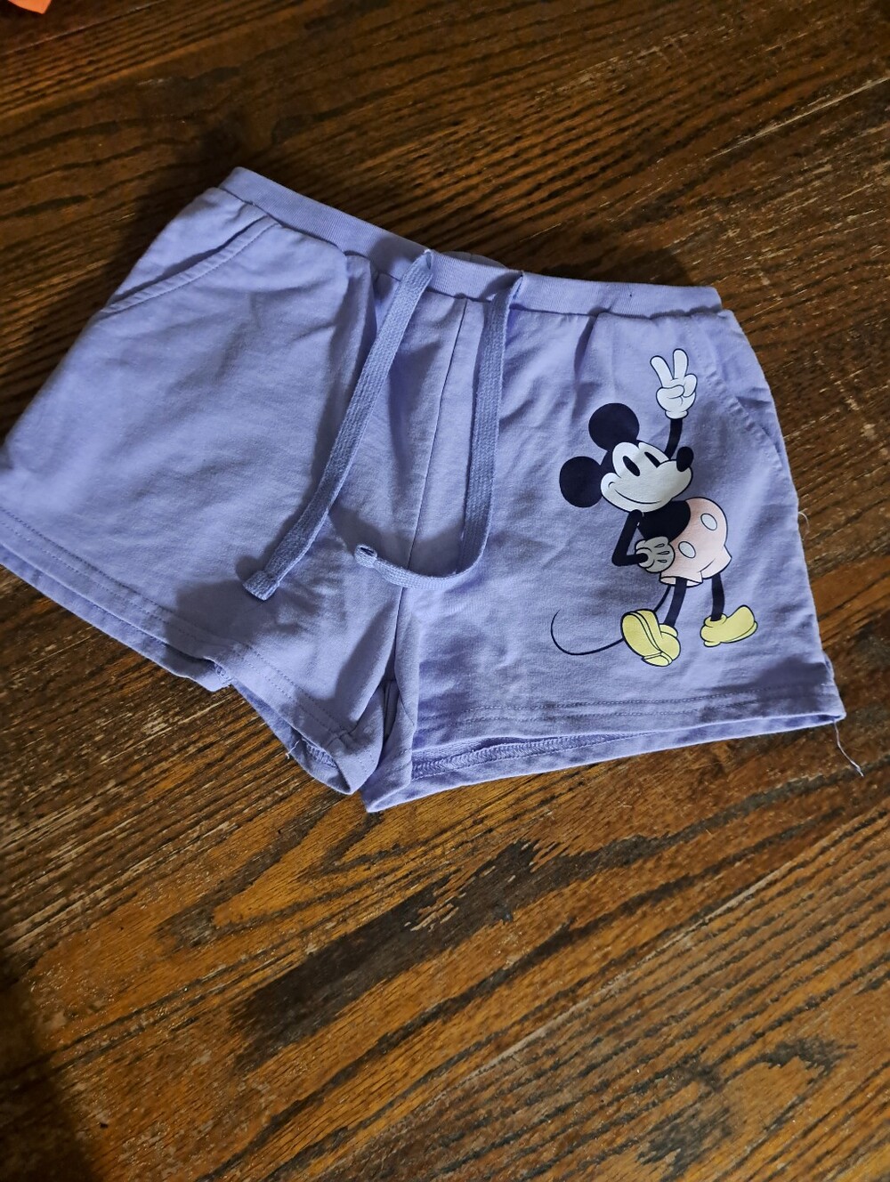 Small Disney Mickey Mouse Purple Elastic Drawstring Waist Casual Pull On Shorts